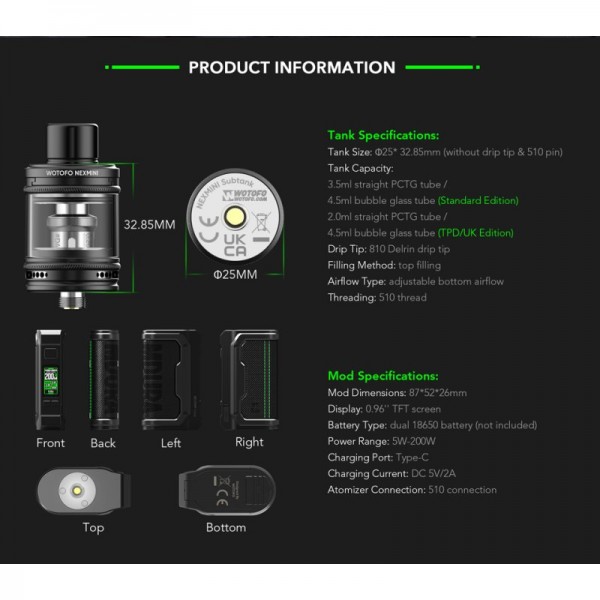 WOTOFO - MDURA 200W Box Mod Kit + NexMini Subtank 3,5 ml