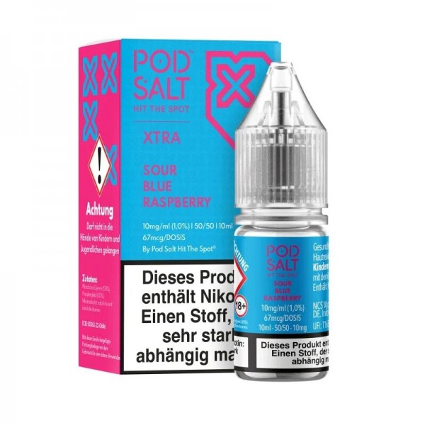 PODSALT - XTRA - Sour Blue Raspberry Nikotinsalzliquid 10ml mit Steuerzeichen