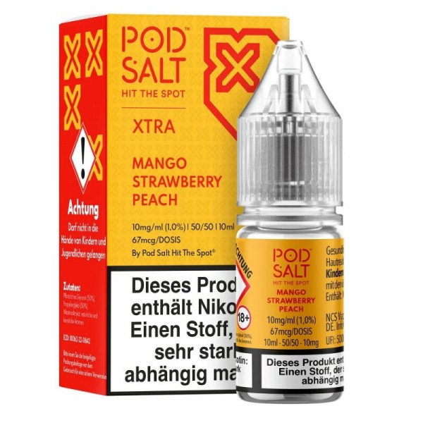 PODSALT - XTRA - Mango Strawberry Peach Nikotinsalzliquid 10ml mit Steuerzeichen